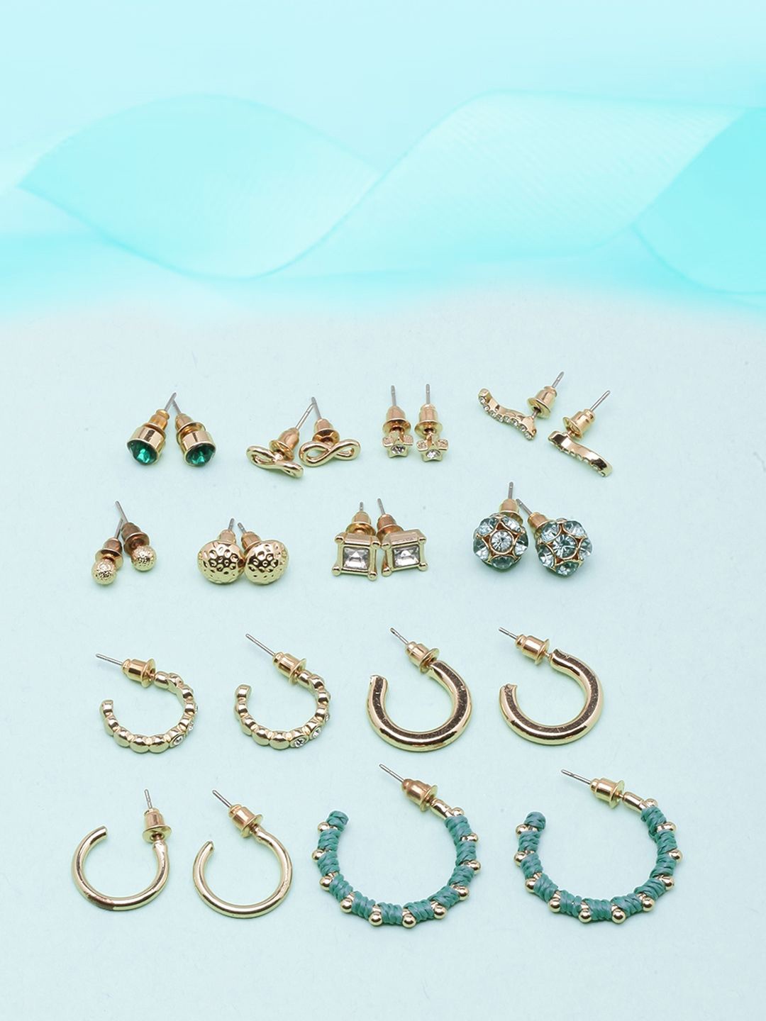 

KPOP Set Of 12 Gold Plated Rhinestone Contemporary Studed Earrings