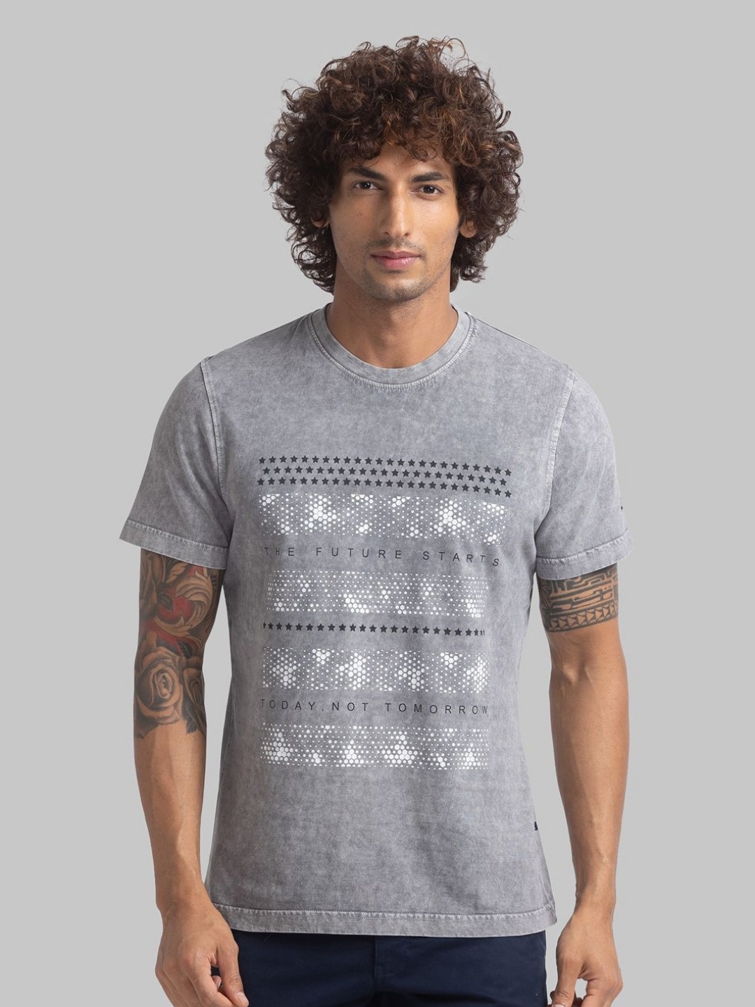 

Parx Men Graphic Printed Round Neck Cotton T-shirt, Grey