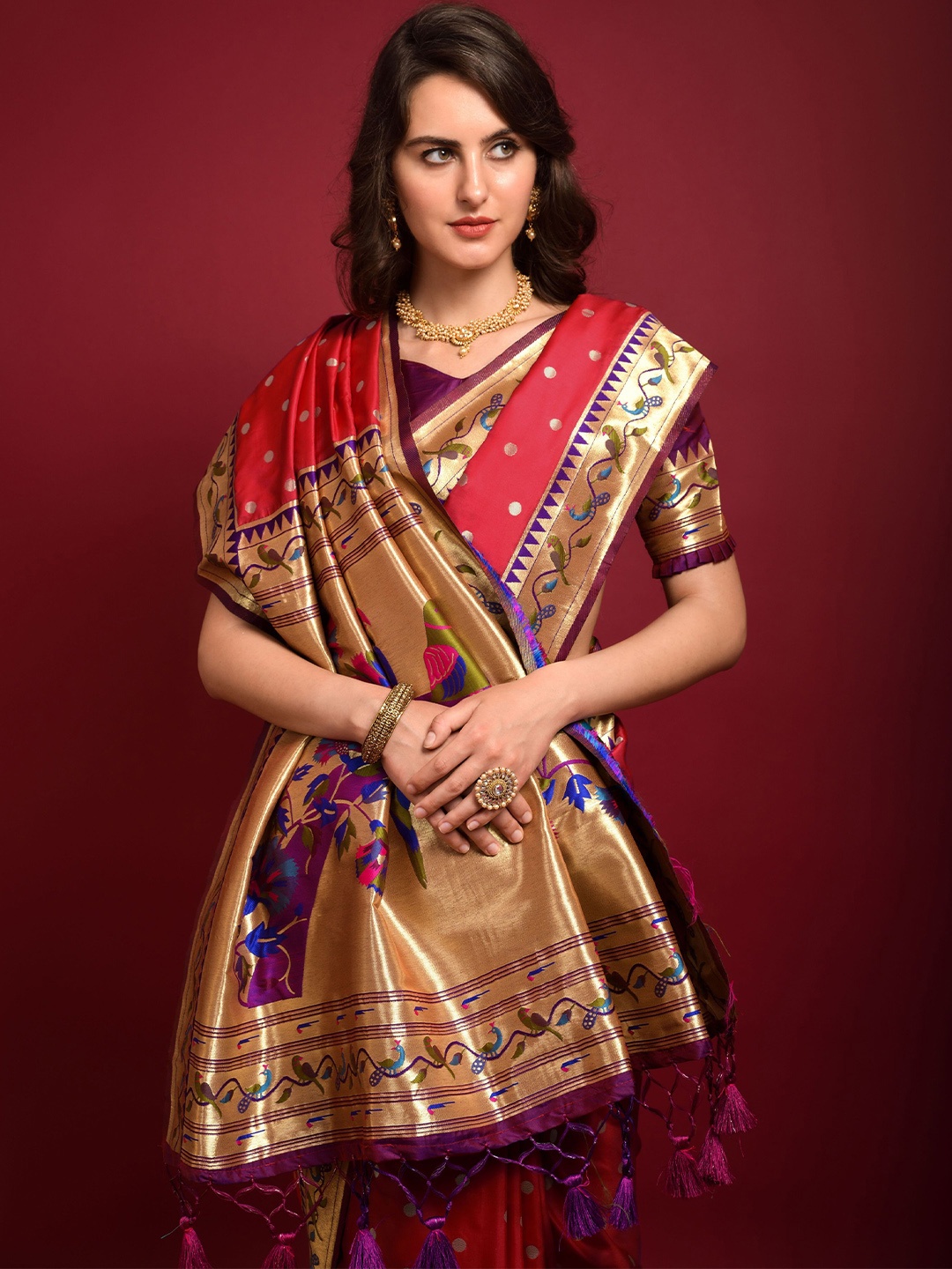 

Kandora Woven Design Zari Pure Silk Banarasi Saree, Red