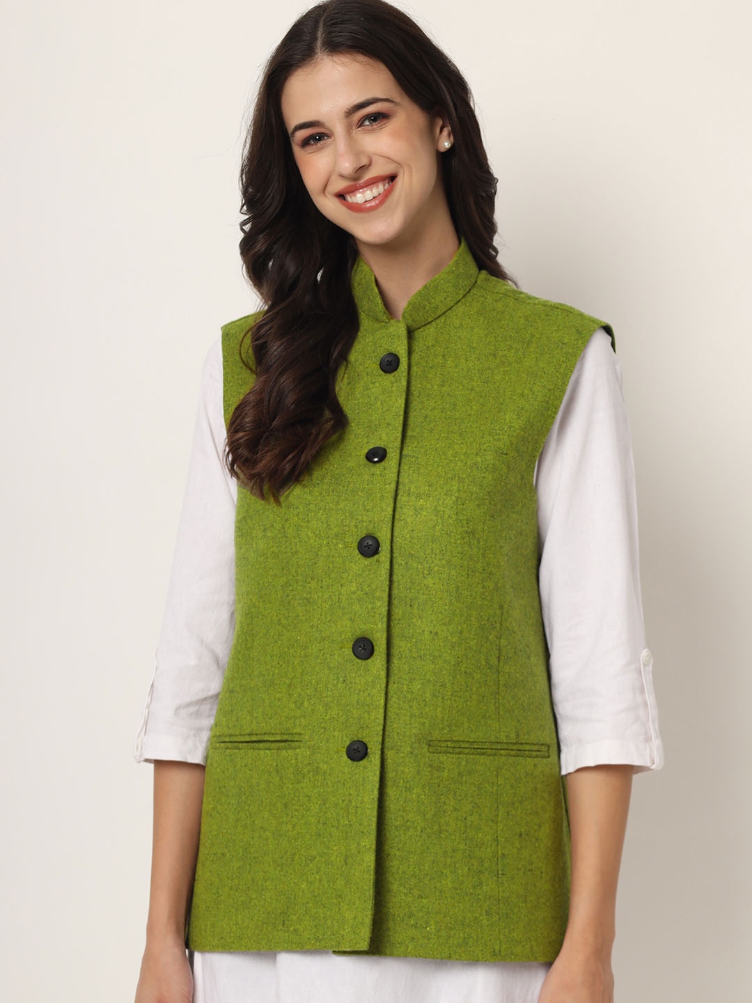 

KALINI Women Woolen Nehru Jackets, Green