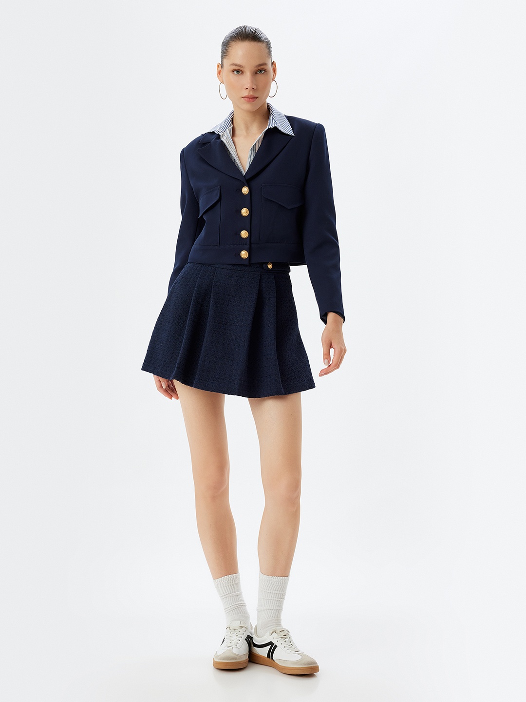 

Koton Women Self-Design Mini Skorts, Navy blue