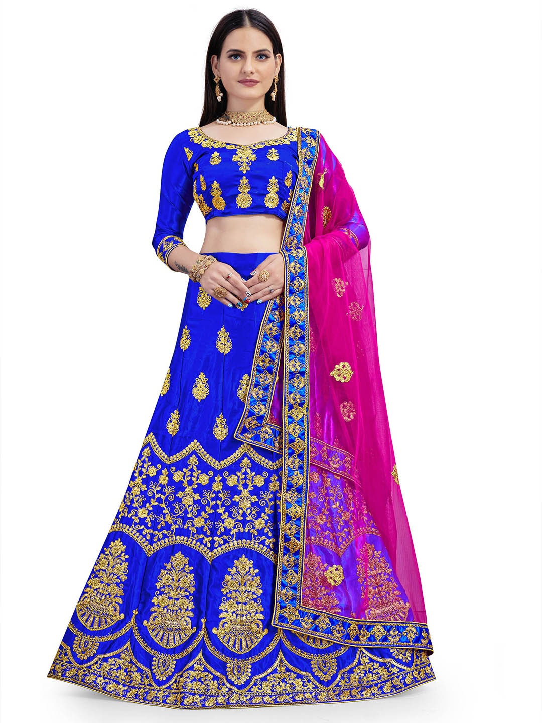 

Maroosh Embellished Beads and Stones Unstitched Lehenga & Blouse With Dupatta, Blue