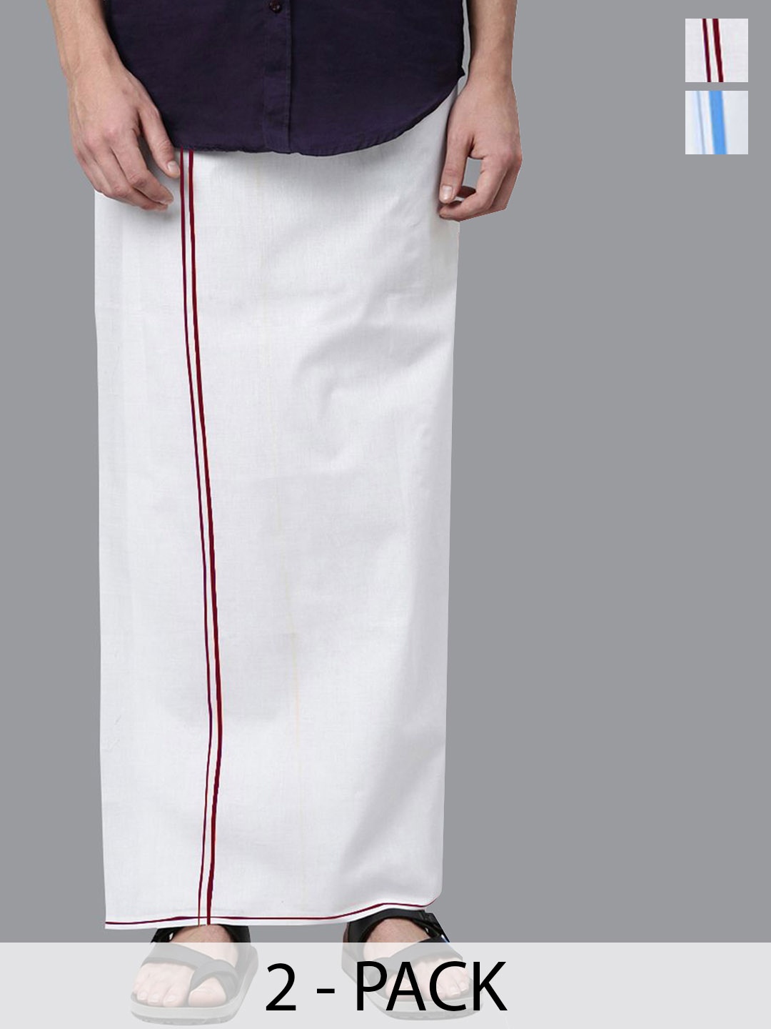 

WHITE HEART Pack of 2 Men Solid Dhotis with Borders