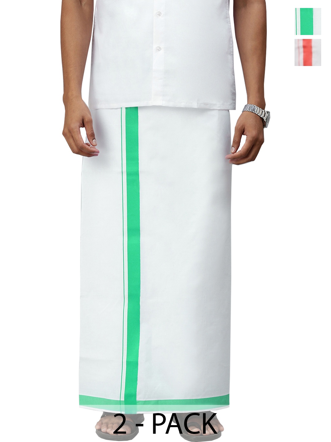 

Ramraj Pack of 2 Men Solid Border Dhoti, White