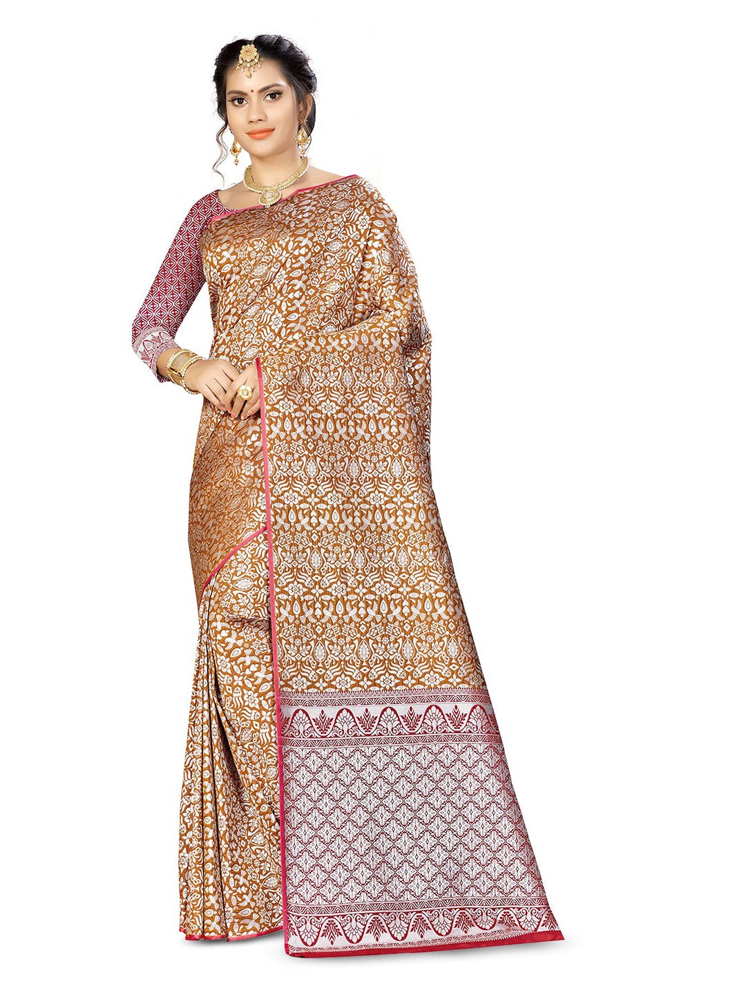 

Maroosh Ethnic Motifs Zari Banarasi Saree, Pink