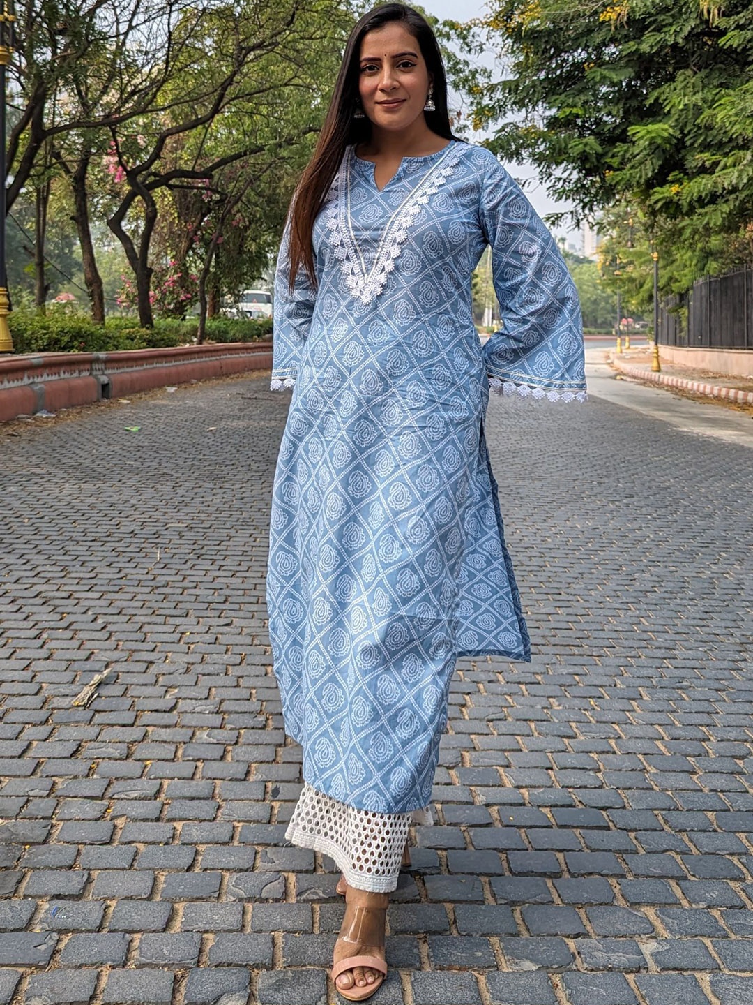 

Anastay Clothing Women Pure Cotton Kurta With Schiffli Pants, Blue