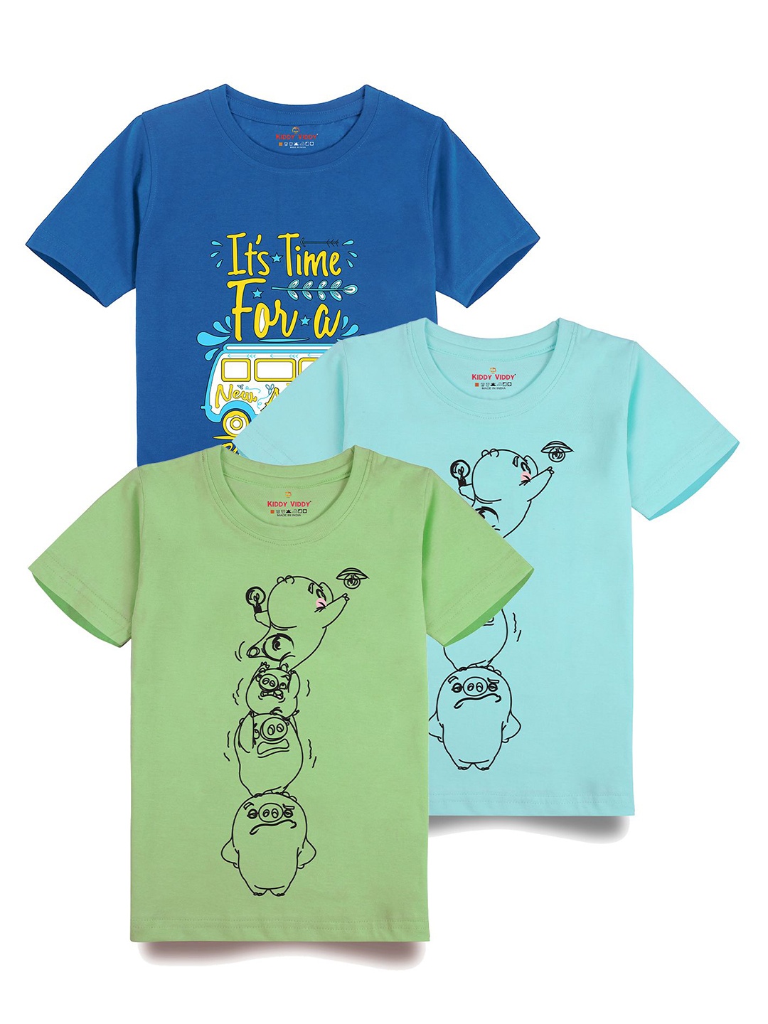 

AUSK Boys Pack Of 3 Graphic Printed Round Neck Cotton T-shirts, Lime green