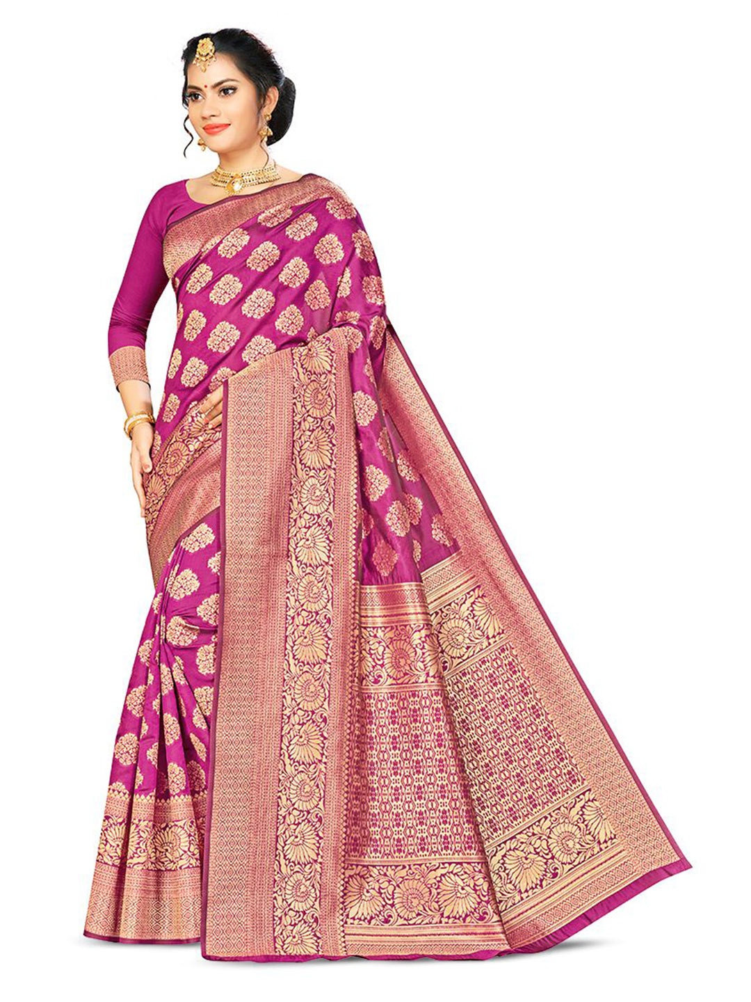 

Maroosh Woven Design Zari Banarasi Saree, Pink