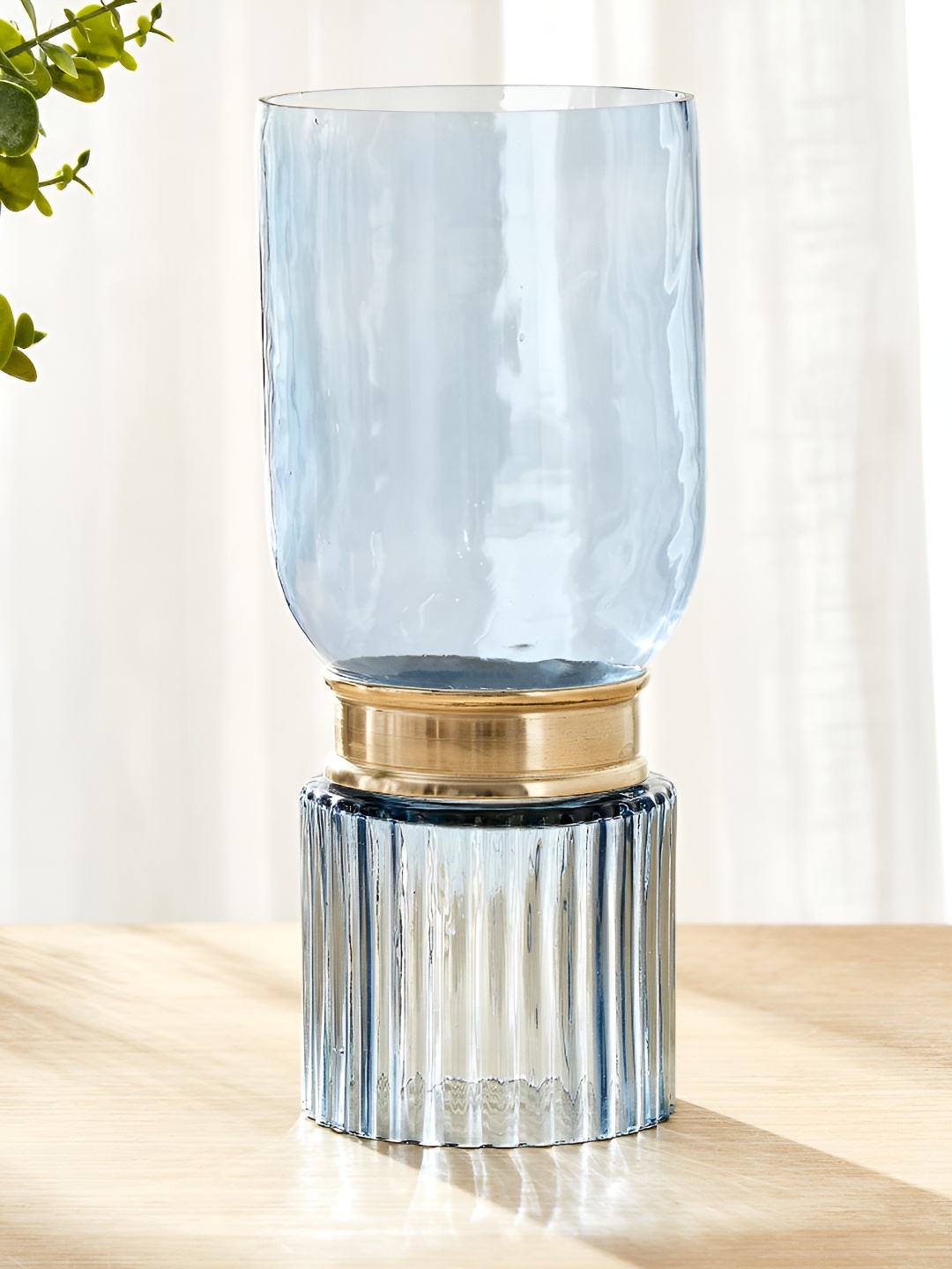

Home Centre Splendid Homeshores Blue & GoldToned Glass Hurricane Candle Holder