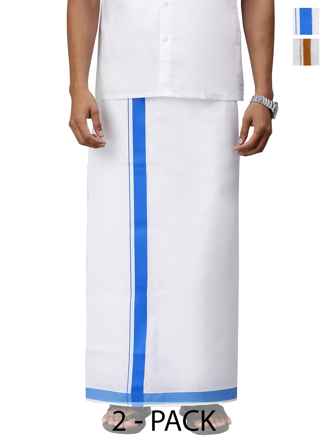 

Ramraj Pack of 2 Men Solid Border Dhoti, White