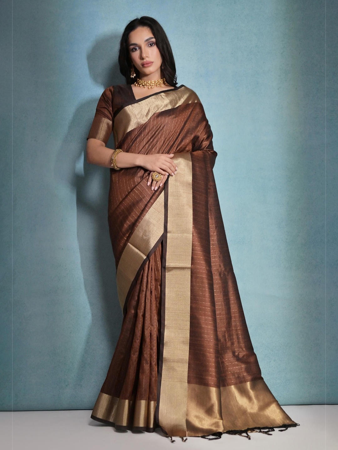 

Kandora Woven Design Zari Pure Silk Banarasi Saree, Brown