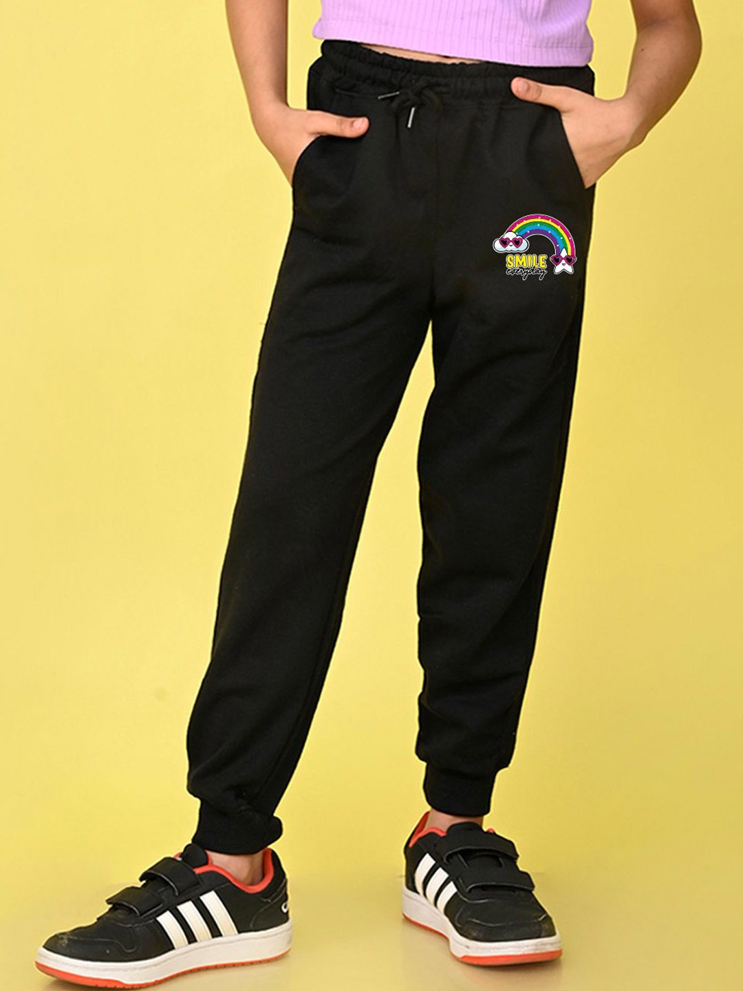 

NUSYL Girls Text Printed Full Length Joggers, Black
