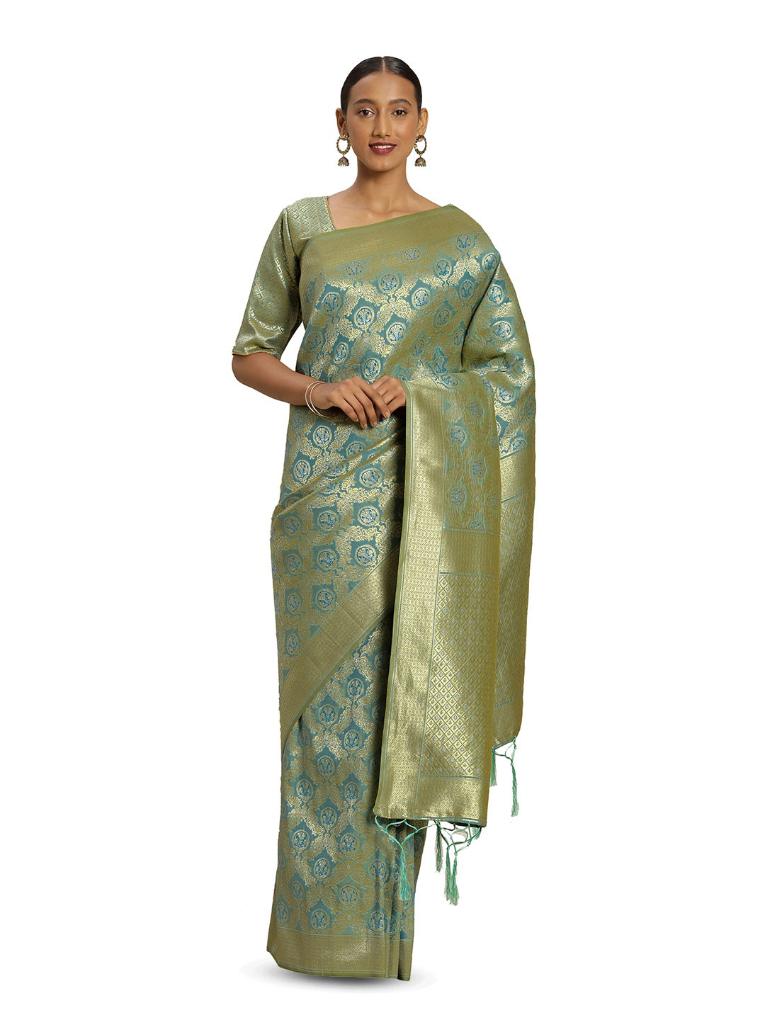 

Maroosh Woven Design Zari Banarasi Saree, Turquoise blue