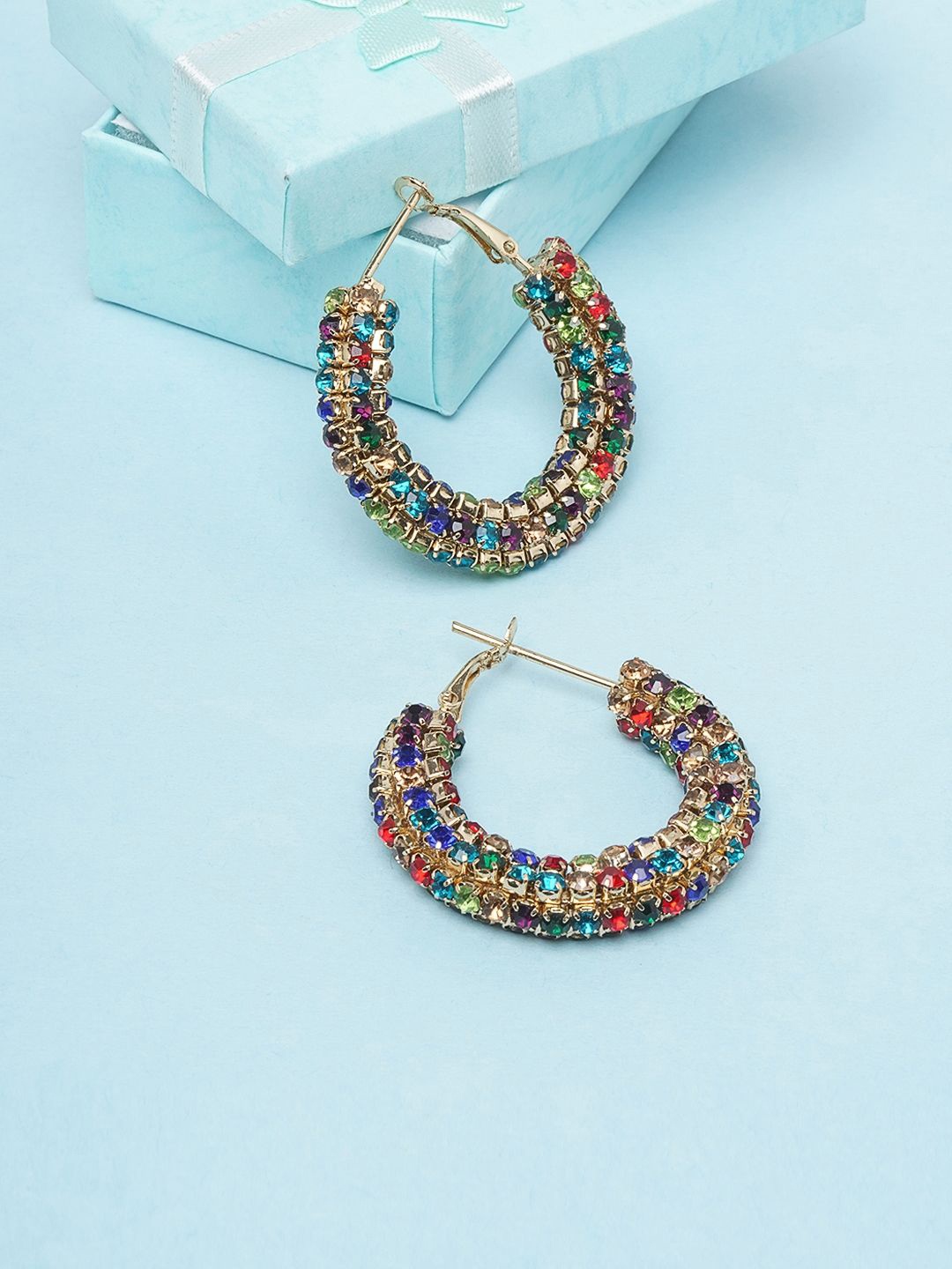 

KPOP Gold-Plated Stone Studded Circular Drop Earrings