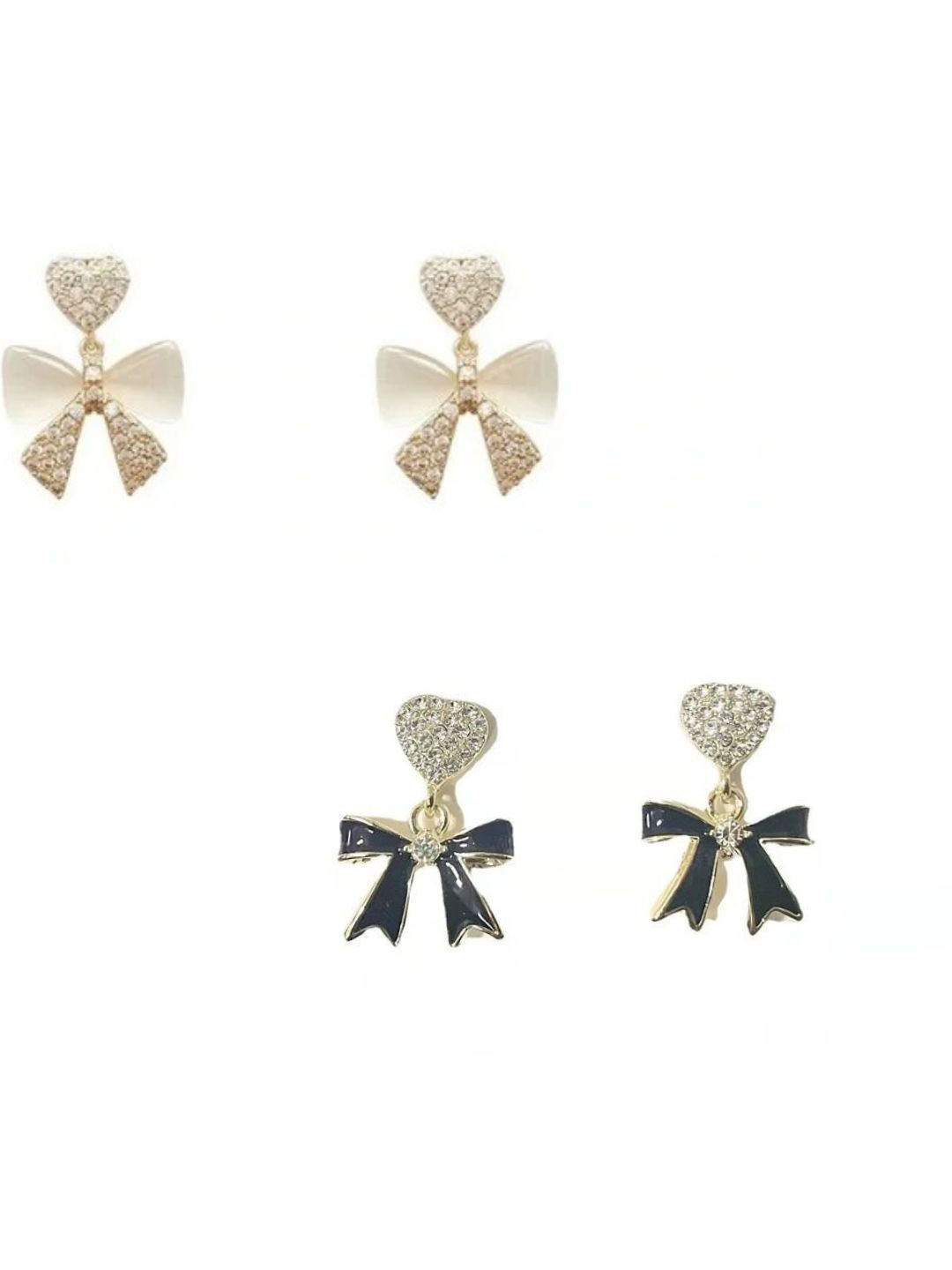 

Pinapes Set Of 2 Gold-Plated Geometric Stone Studded Oxidised Drop Earrings