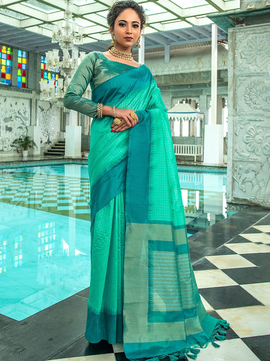 

Kandora Woven Design Pure Silk Tussar Saree, Green