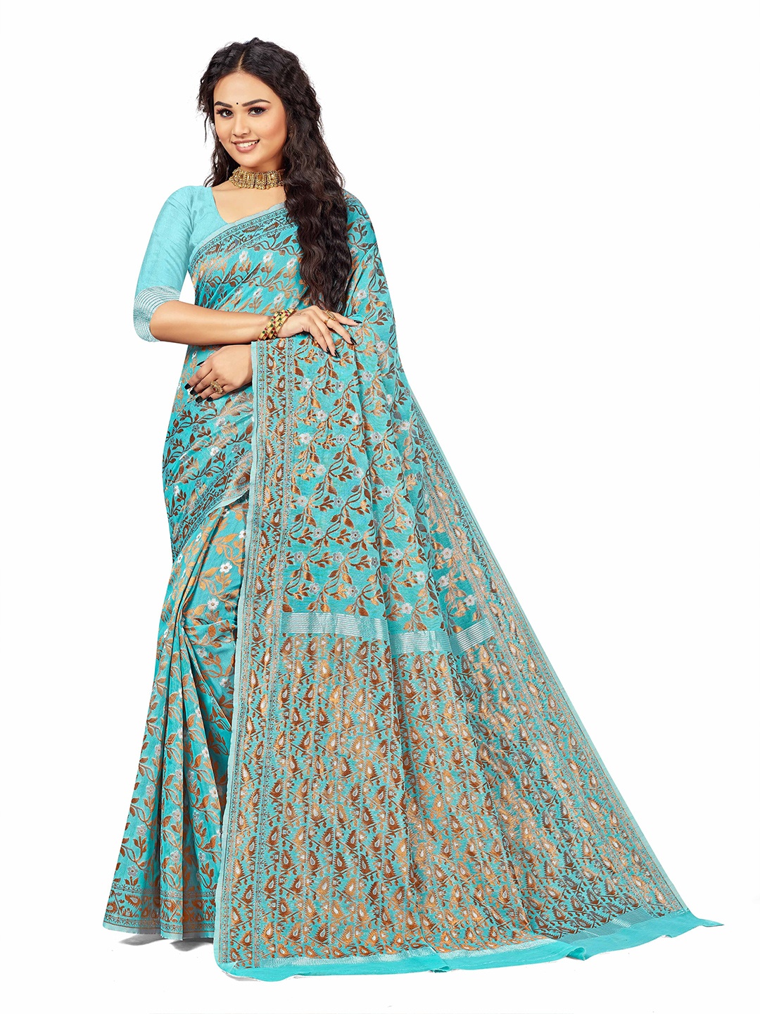 

Maroosh Ethnic Motifs Zari Saree, Turquoise blue