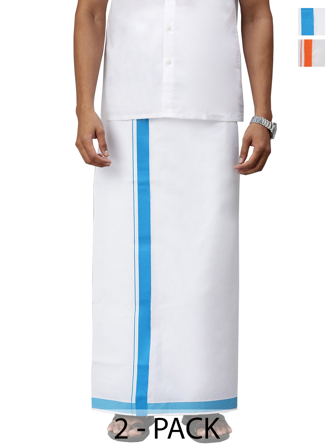 

Ramraj Pack of 2 Men Solid Border Dhoti, White