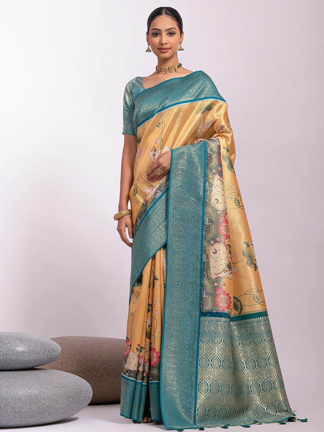 

Kandora Woven Design Zari Pure Silk Kanjeevaram Saree, Yellow