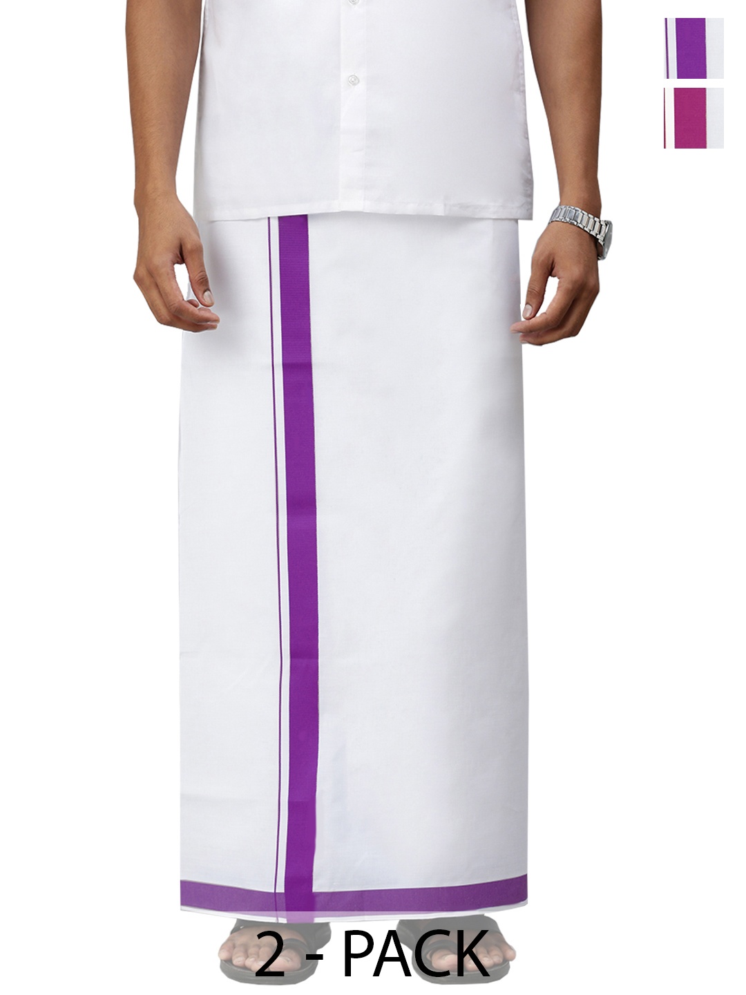 

Ramraj Men Pack Of 2 Solid Dhotis, White