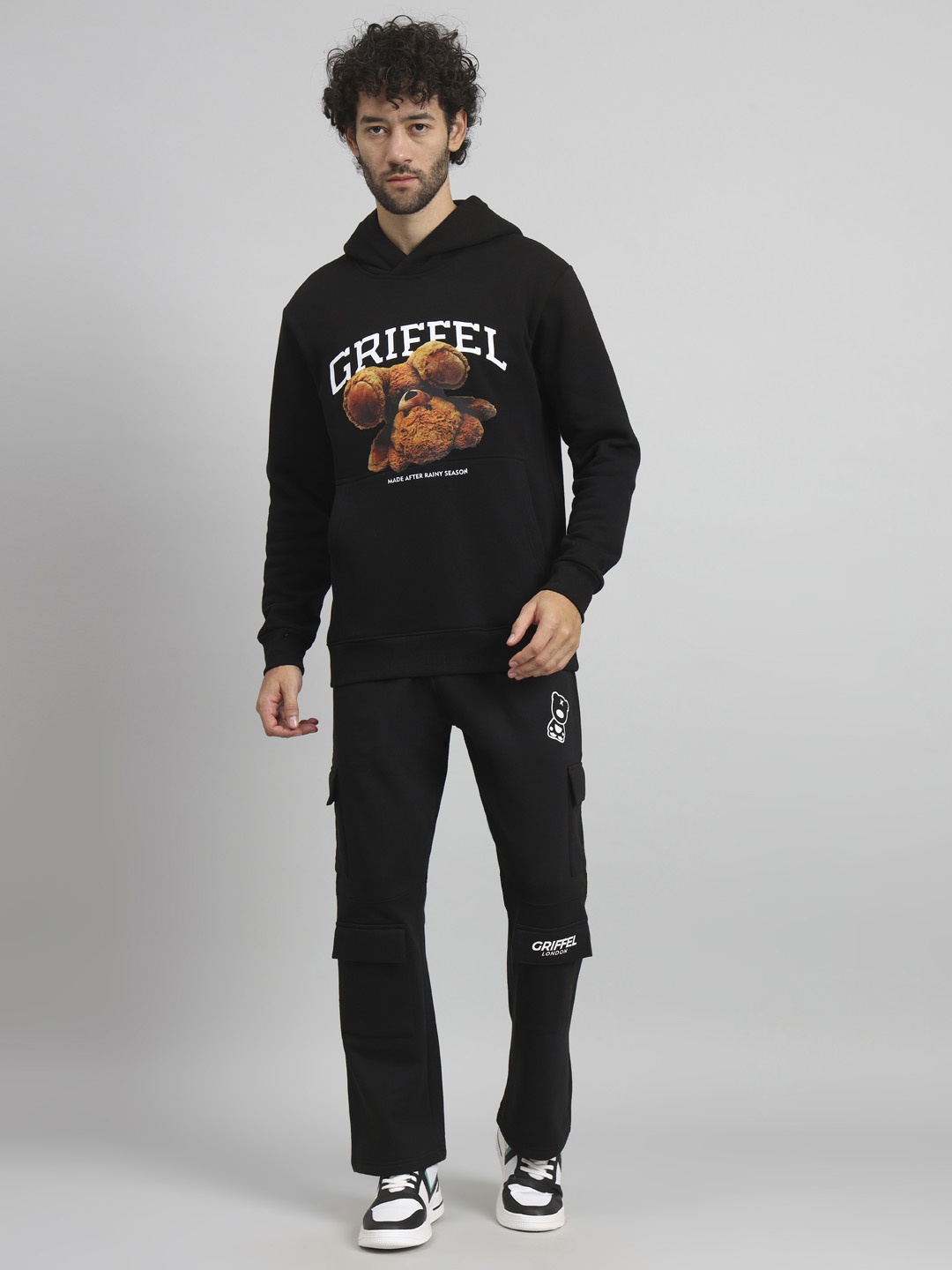 

GRIFFEL Men Printed Oversized-Fit Tracksuits, Black