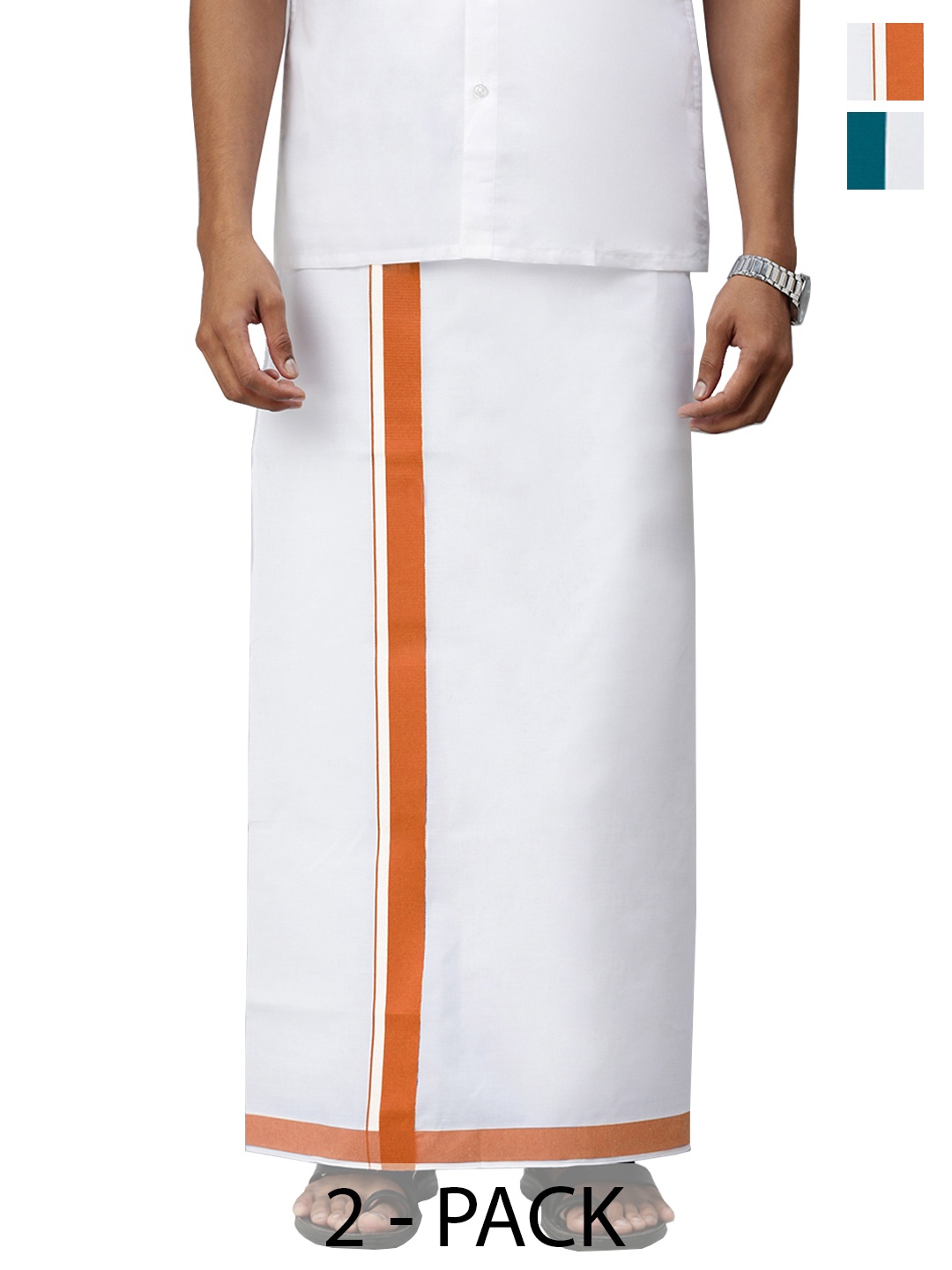 

Ramraj Pack of 2 Men Solid Dhoti with Border, White