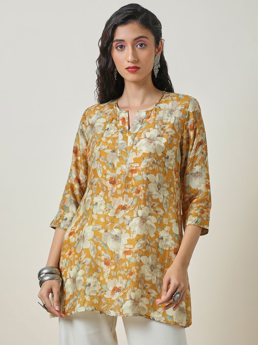 

Soch Floral Printed Round Neck Tunic, Mustard