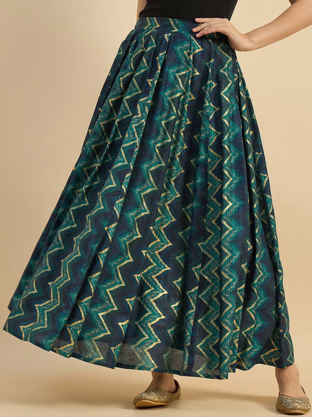 

Azira Women Abstract Printed Flared Maxi Skirts, Green