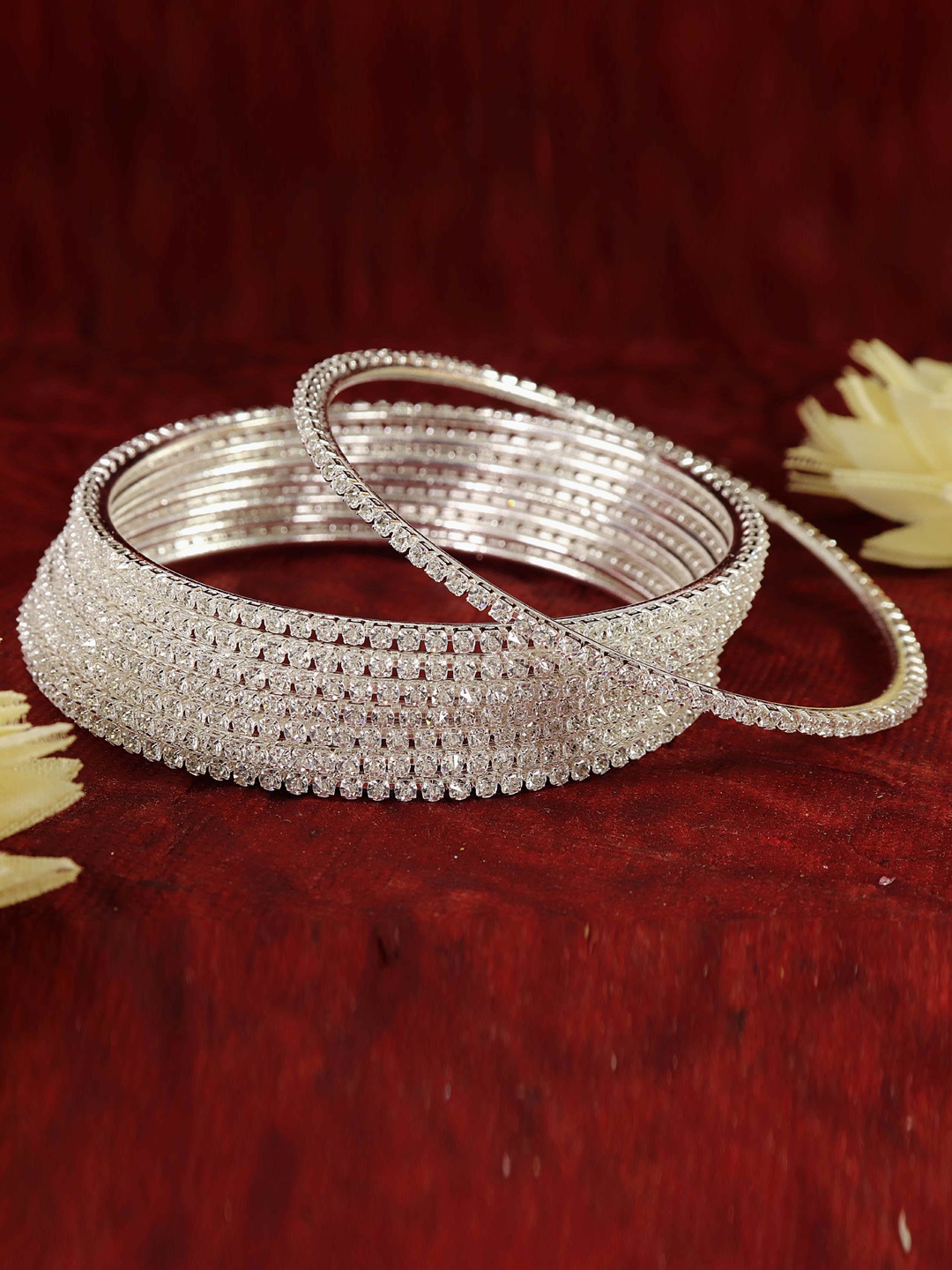 

LAVAZZA Set Of 8 Amercian Diamond -Studded Bangles, Silver