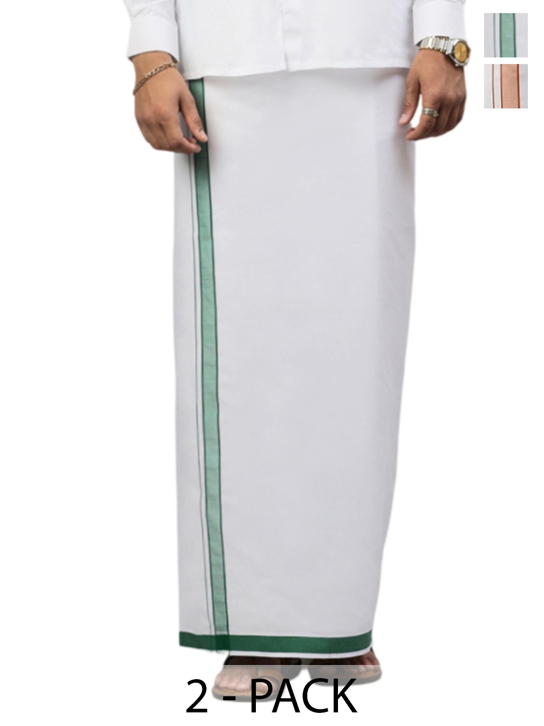 

Ramraj Men Cotton Pack Of 2 Fancy Border Dhotis, White