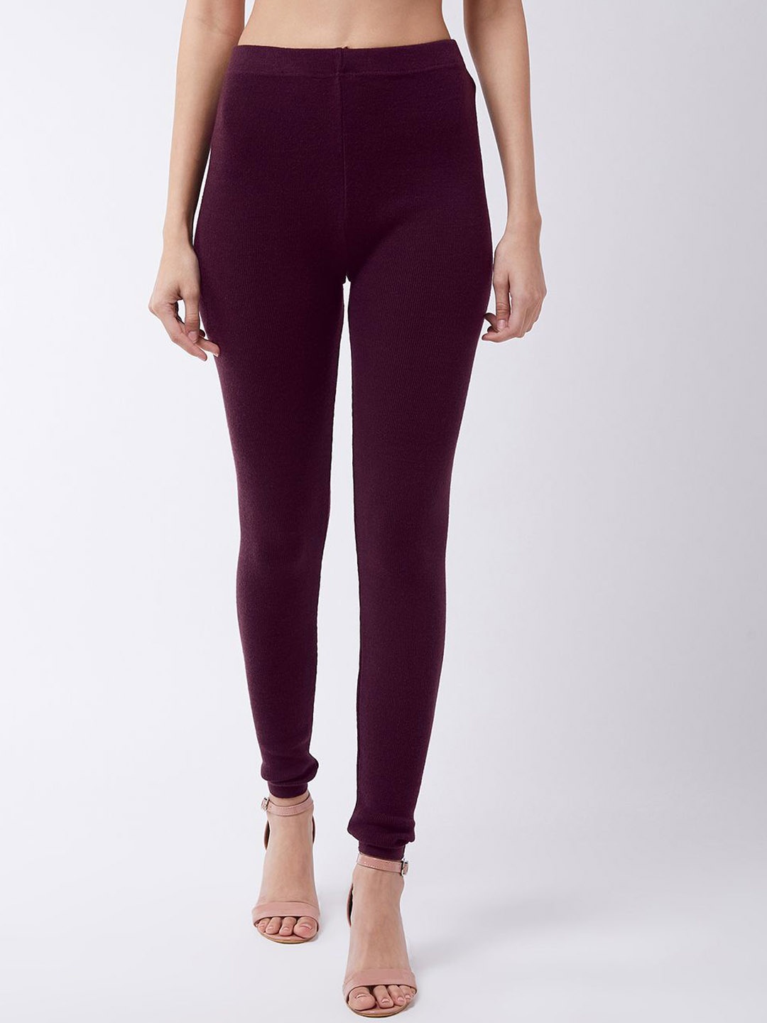 

RVK Solid Slim Fit Churidar-Length Leggings, Mauve