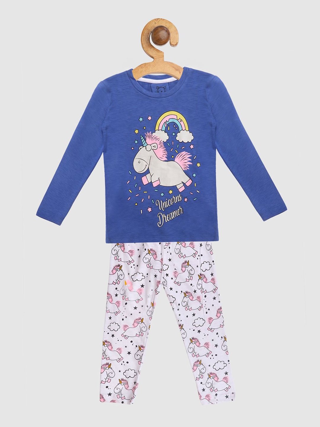 

YK Girls Graphic Pure Cotton Printed Night suit, Blue
