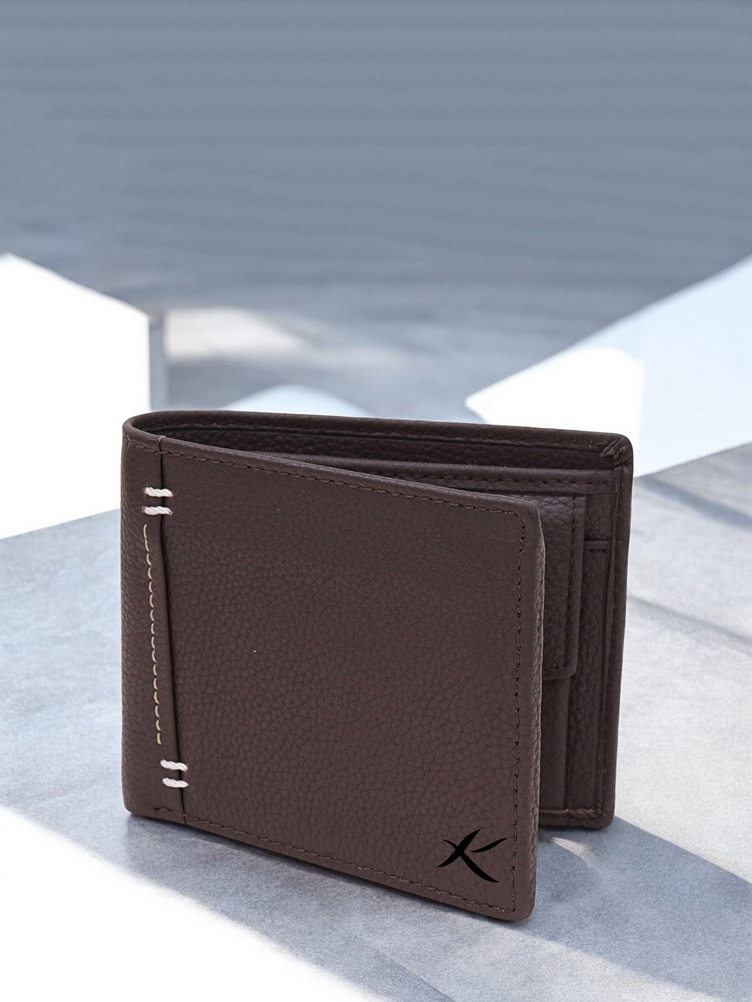 

Kastner Men Textured Cut Work Leather Two Fold Wallet, Brown