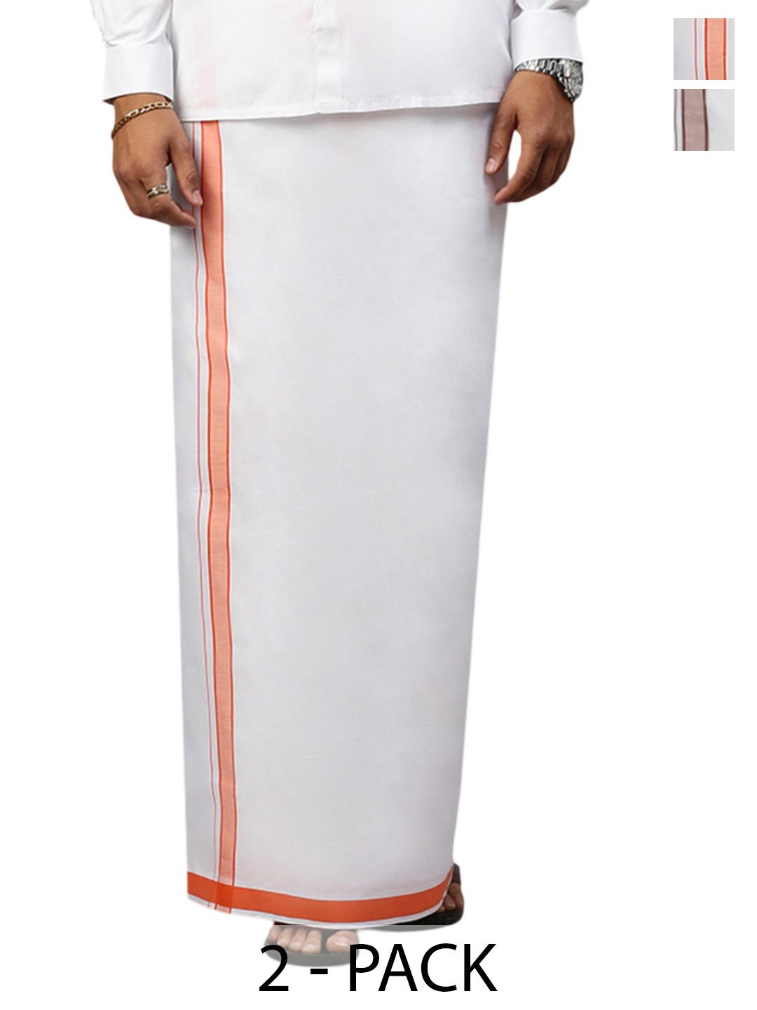 

Ramraj Pack Of 2 Men Cotton Fancy Border Dhotis, White