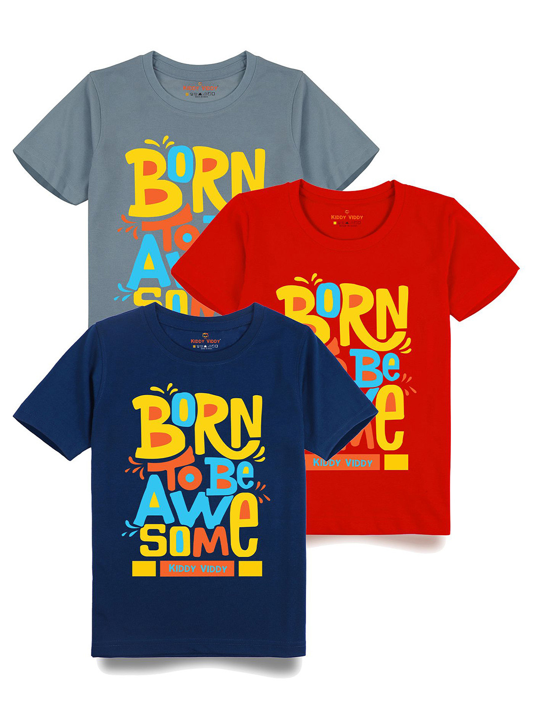

AUSK Boys Pack Of 3 Graphic Printed Round Neck Cotton T-shirts, Red