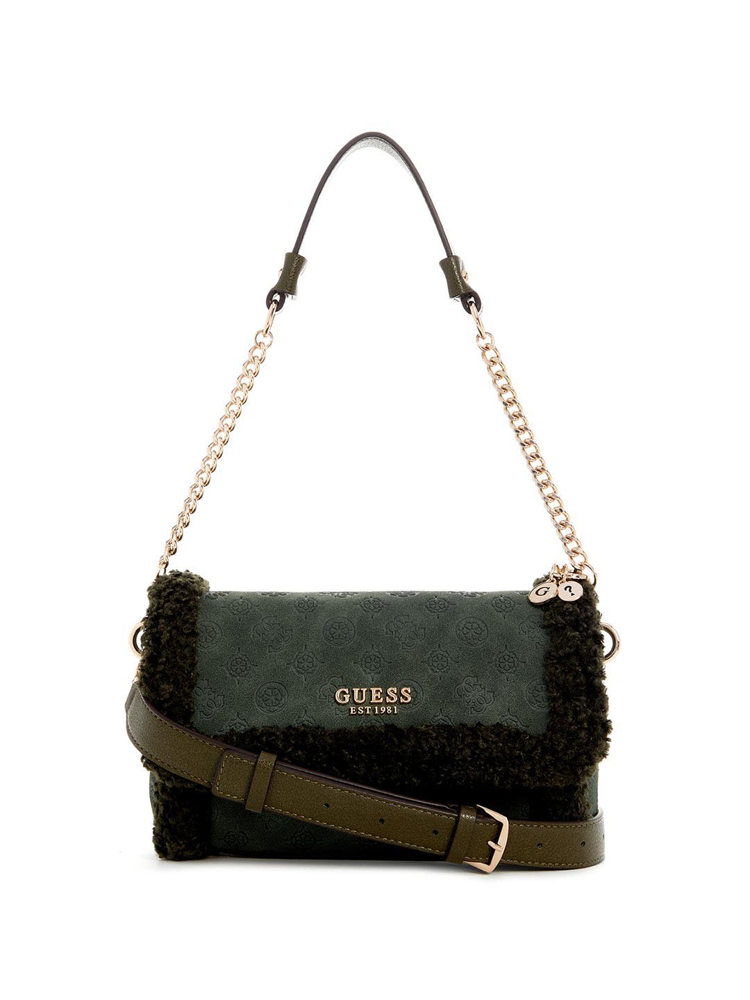 

GUESS Printed PU Structured Shoulder Bag, Green