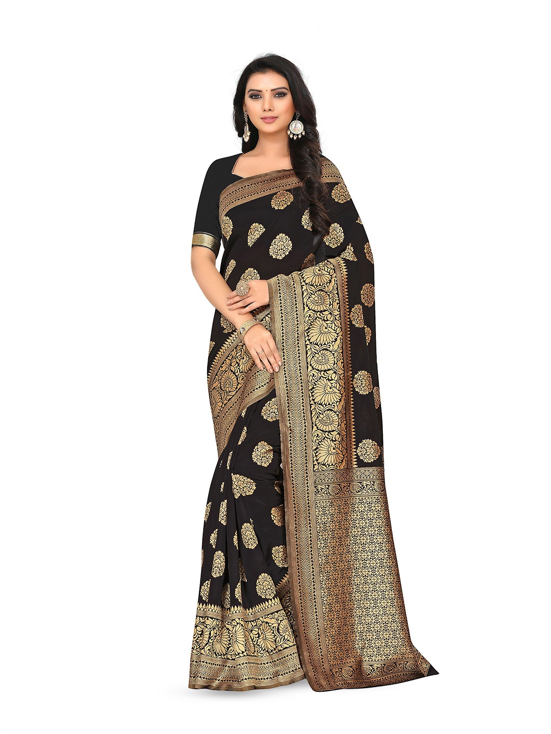 

Maroosh Woven Design Ethnic Motifs Zari Banarasi Saree, Black