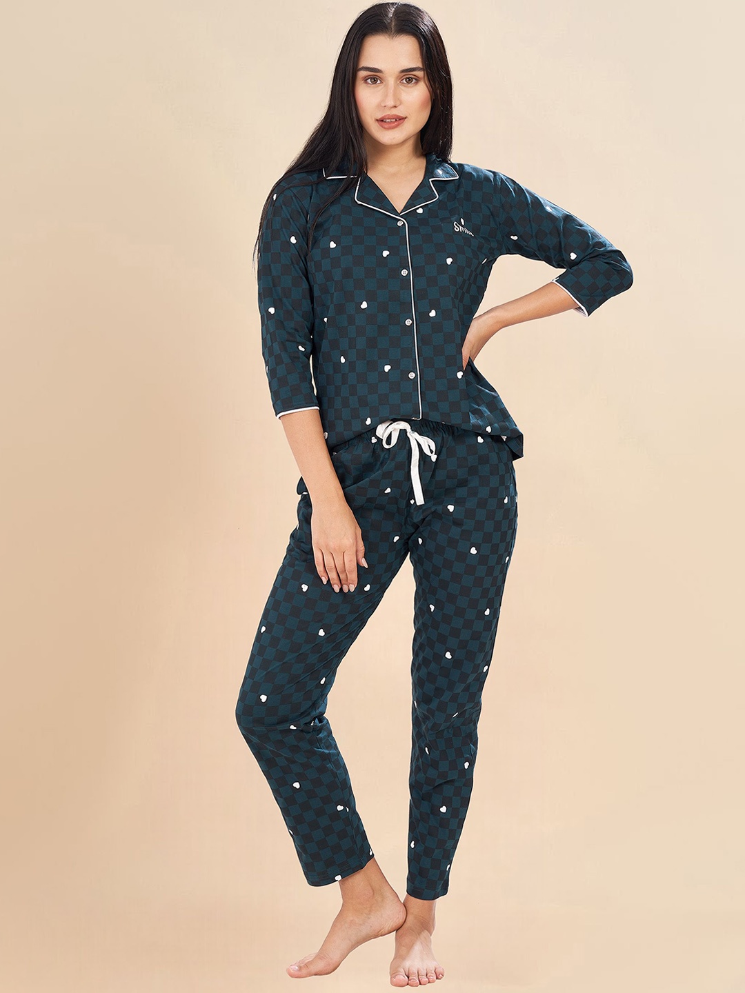 

PASTEL CLIP Women Printed Night suit, Green