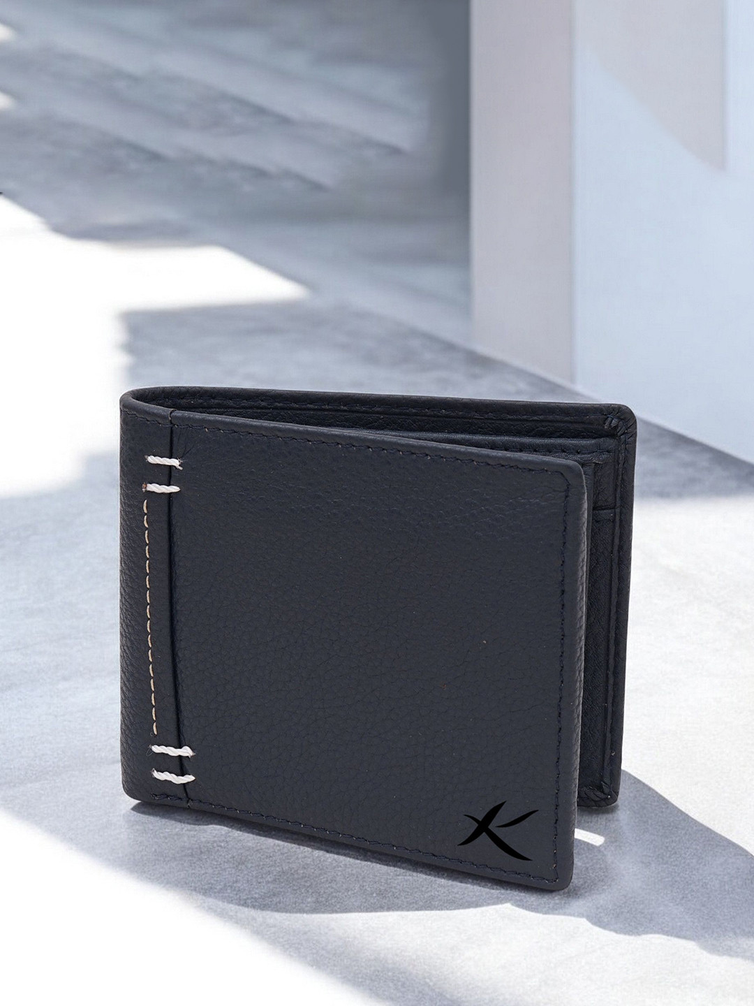 

Kastner Men Textured Cut Work Leather Two Fold Wallet, Blue