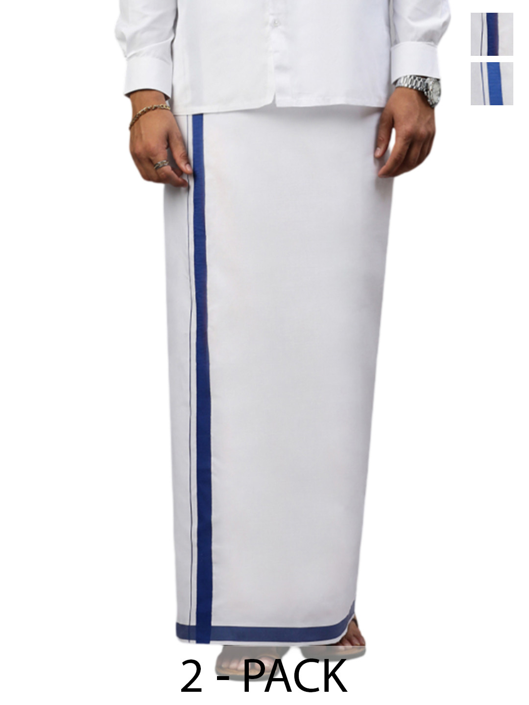 

Ramraj Pack of 2 Men Solid Border Dhoti, White