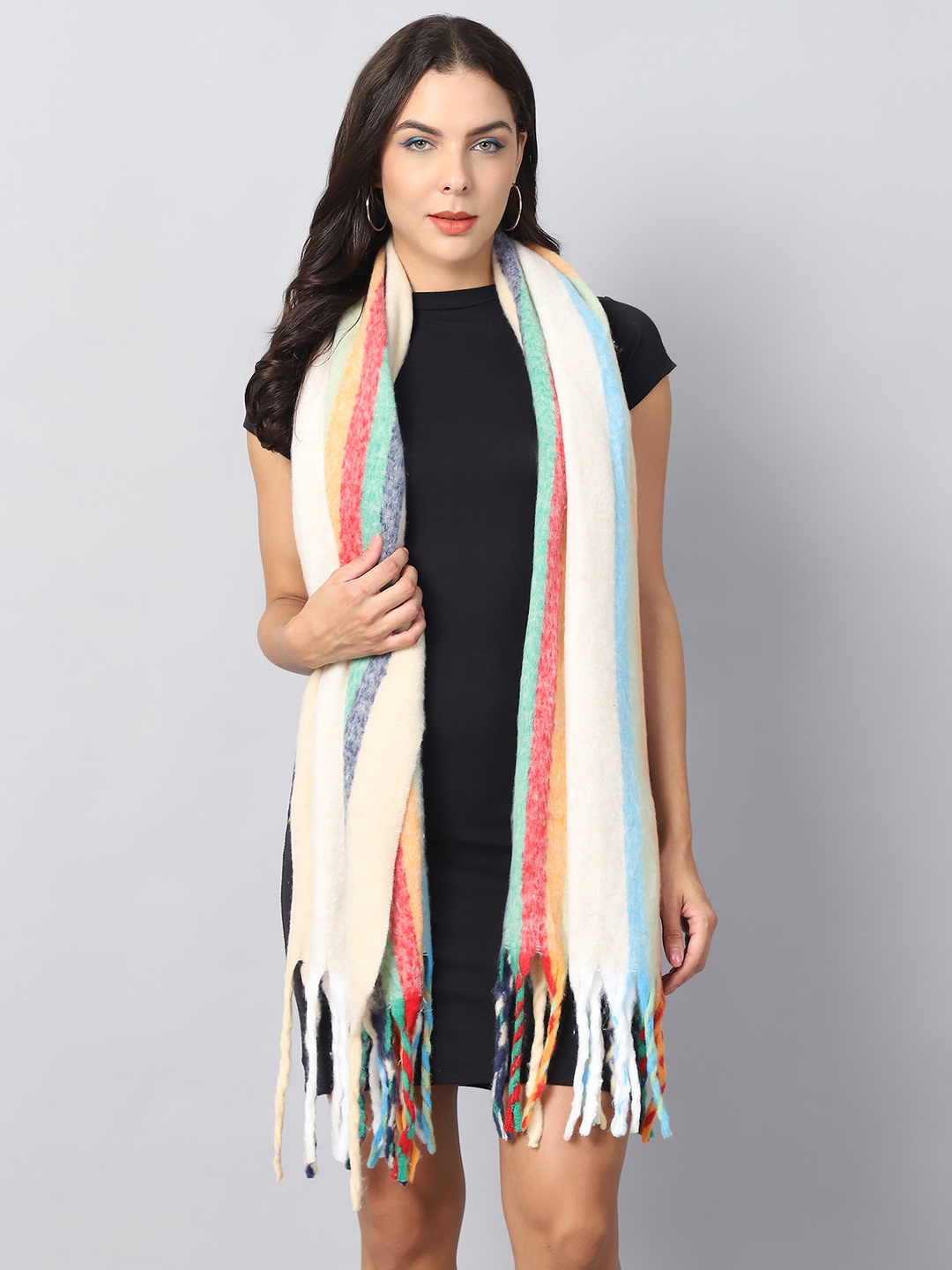

ELLIS Unisex Striped Acrylic Mufflers, Off white