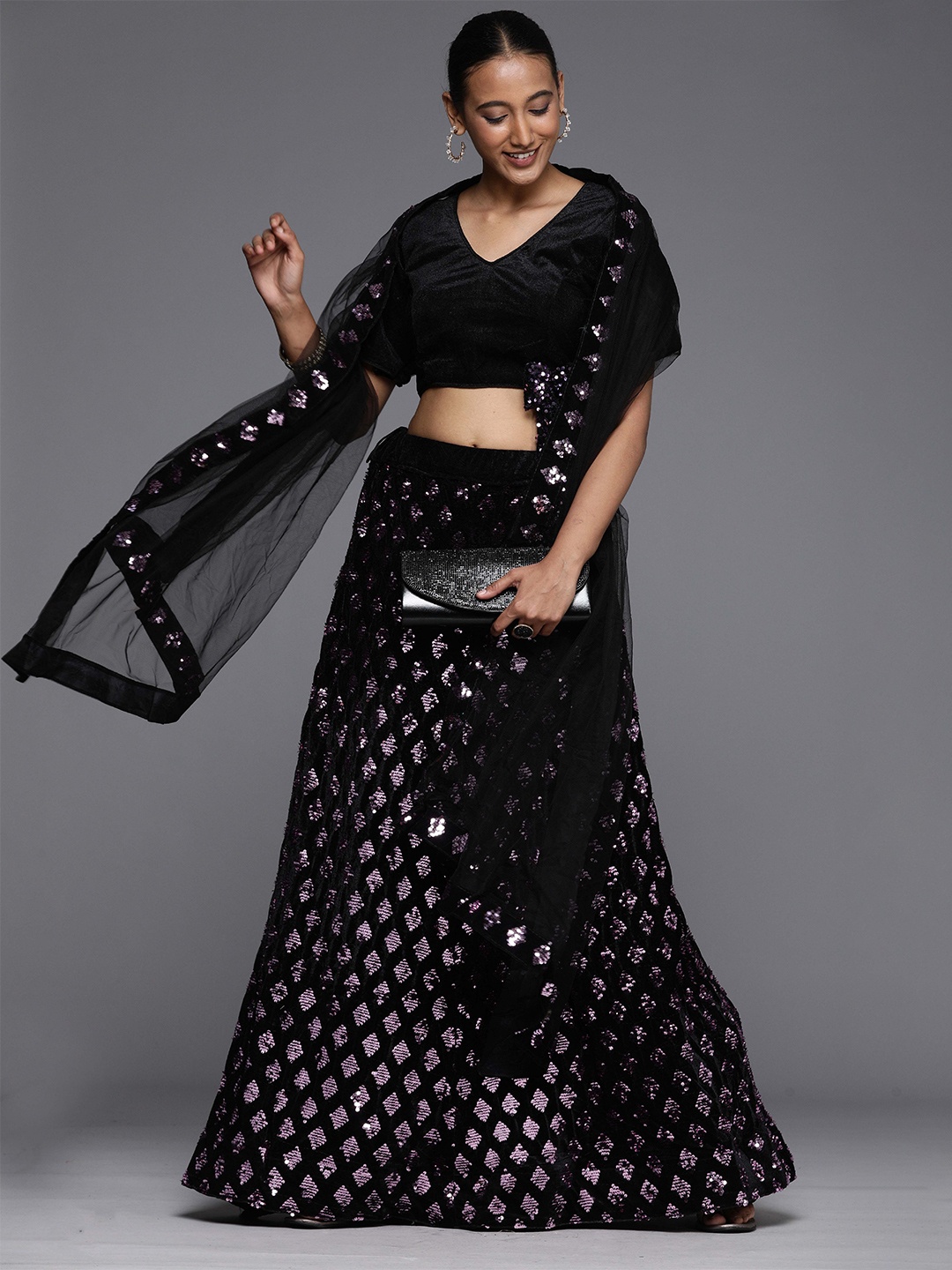 

Maroosh Embellished Sequinned Unstitched Lehenga & Blouse With Dupatta, Purple