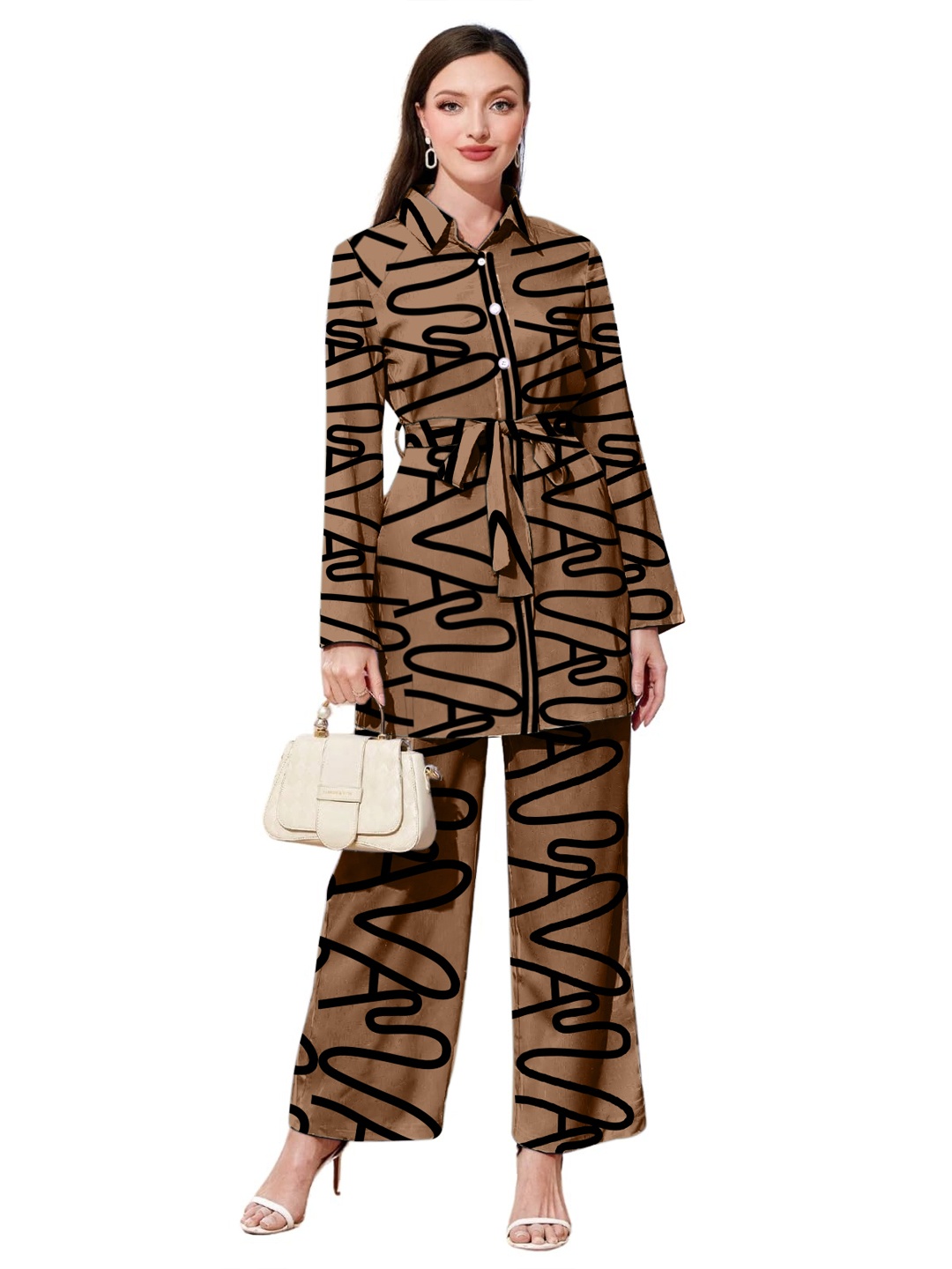 

Softwrap Printed Shirt & Trousers Women Co-ords Set, Brown