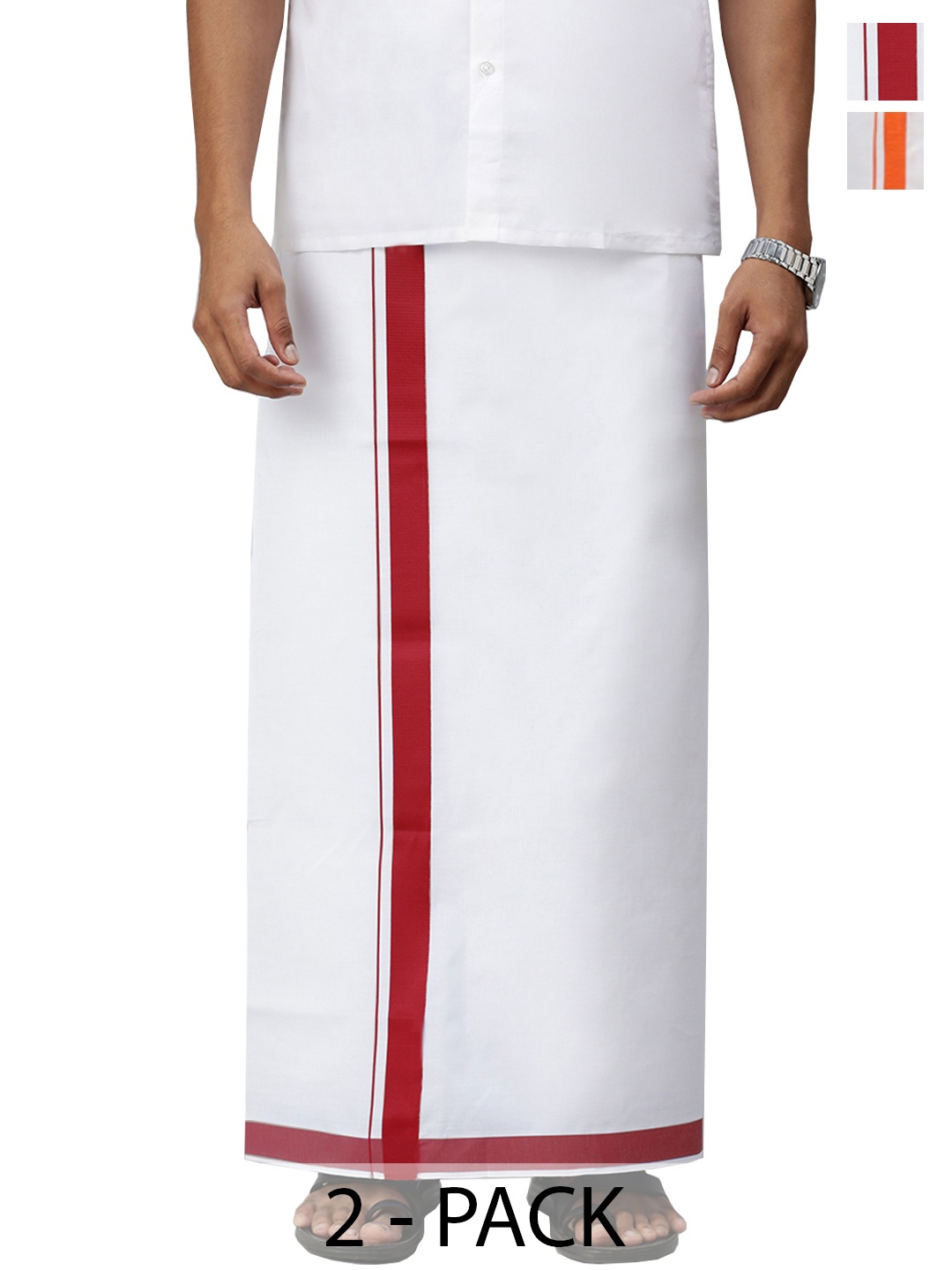 

Ramraj Pack of 2 Men Solid Border Dhoti, White