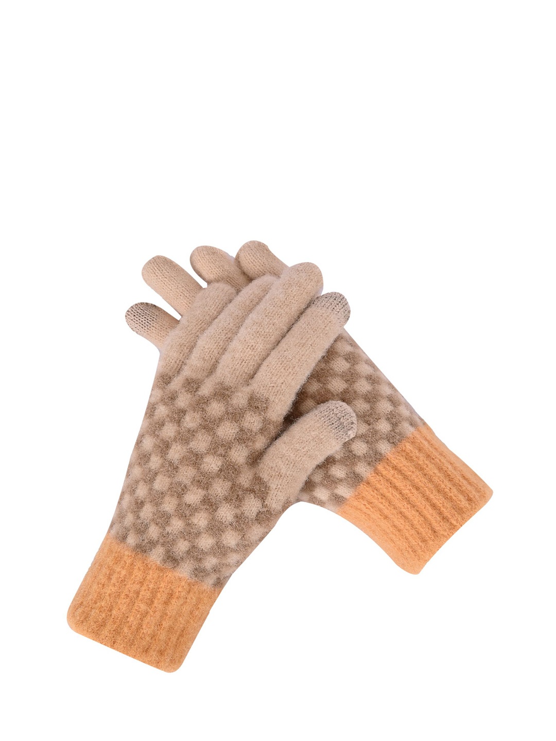 

LOOM LEGACY Women Checked Acrylic Touchscreen Gloves, Cream