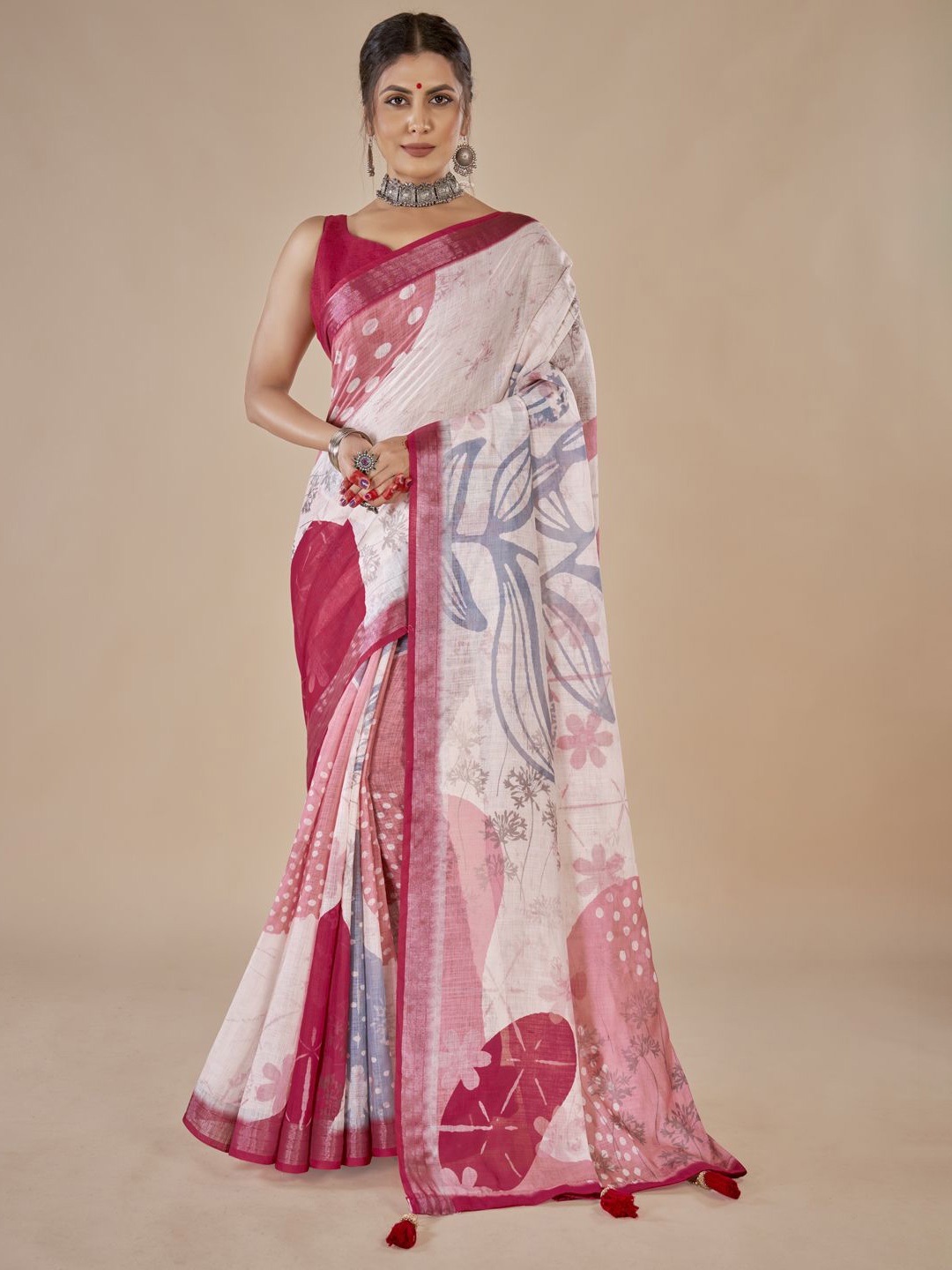 

STYLE SAMSARA Abstract Zari Saree, Pink