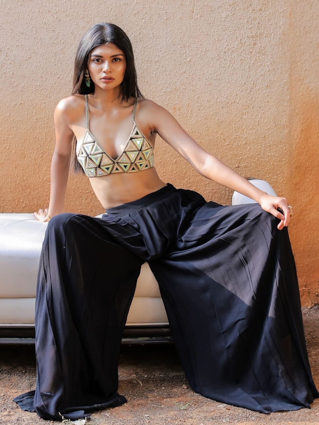

Foram patel Black Bralette Pant Set