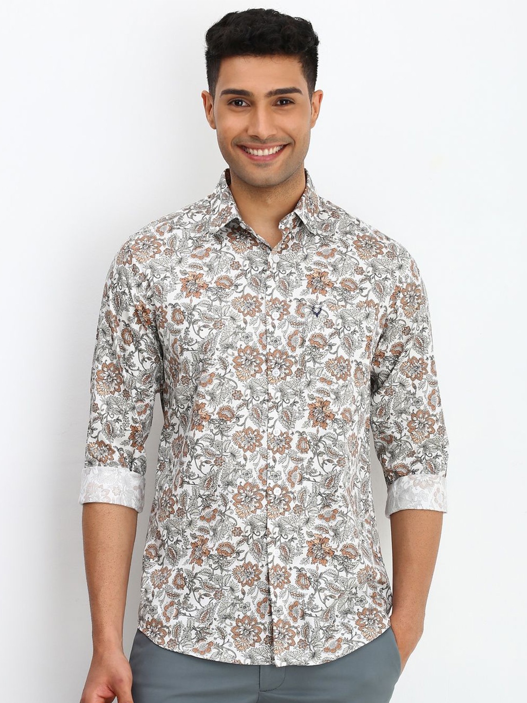 

Allen Solly Men Spread Collar Floral Printed Cotton Slim Fit Casual Shirt, Grey