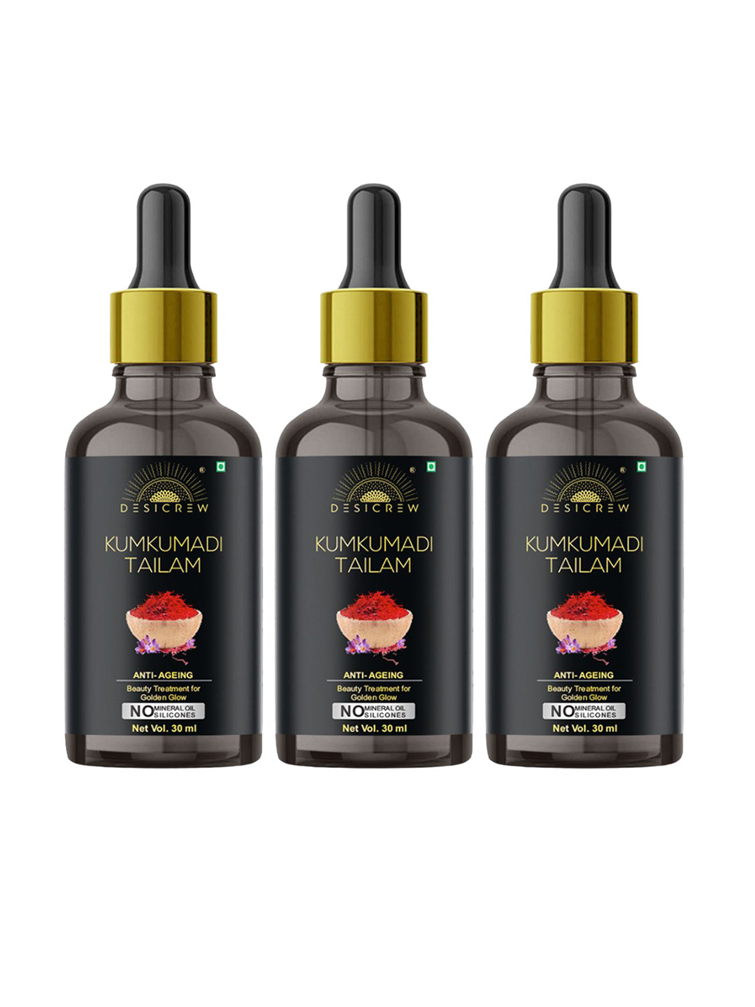 

Desi Crew Set Of 3 Anti Aging Kumkumadi Tailam- 30 ml Each, Transparent