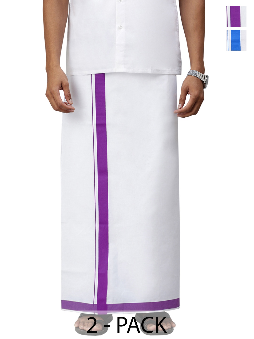 

Ramraj Men Pack Of 2 Solid Dhotis, White